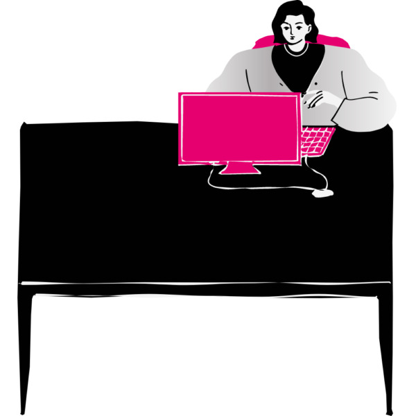 woman typing at desktop computer
