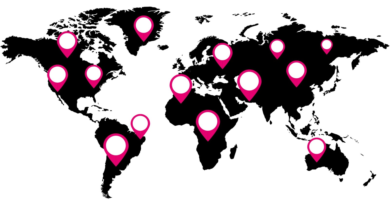 World map showing location points all over the map.