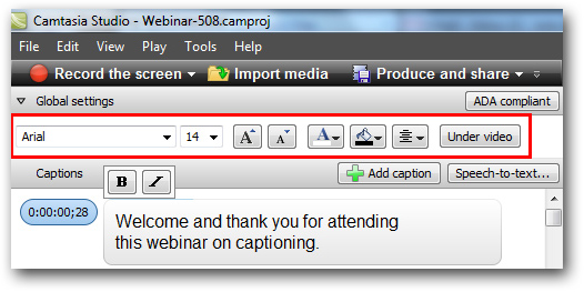 camtasia 3 adding captions