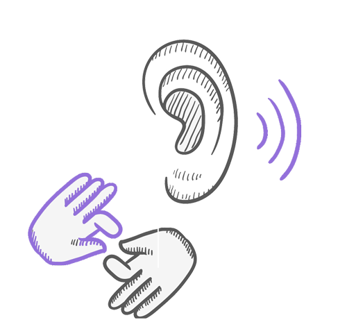 an ear and two hands signing