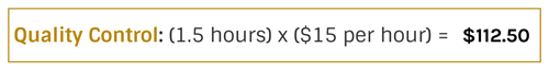 Quality Control: (1.5 hours) x ($15 per hour) =$112.50